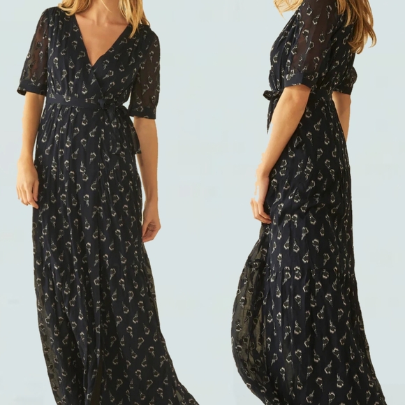 ba&sh Madonna Dress Silk Maxi Wrap small 4 black - Picture 2 of 10